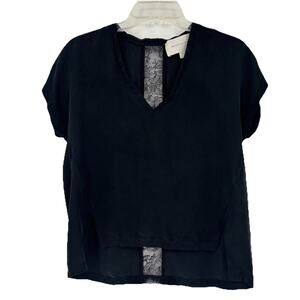 Brochu Walker Womens Black Silk Top Sheer Lace Back Short Sleeve Size XS
